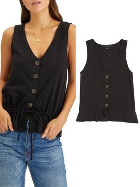 Sanctuary Heartstring Button Tank Black Cropped Sleeveless Y2K Style Top